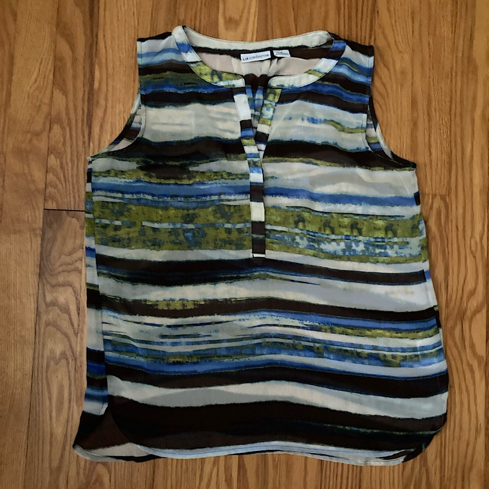 Liz Claiborne Blue & Green Striped Blouse - Abstract Blouse ✨💙💚💙💚✨